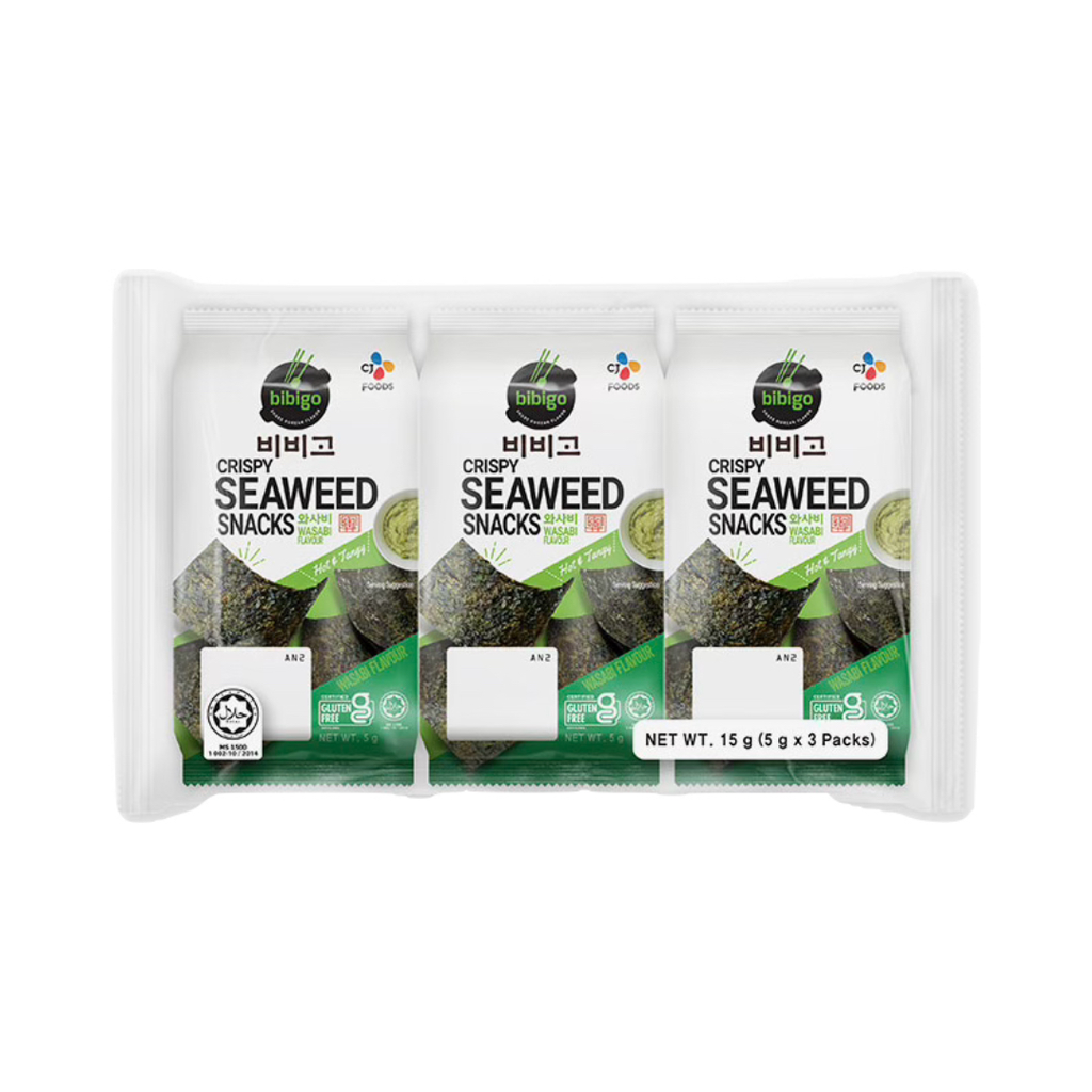 CJ BIBIGO CRISPY SEAWEED SNACKS WASABI (5g*3)*12
